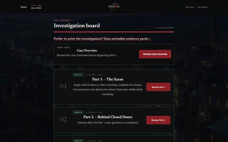Bellmere investigation progress screen