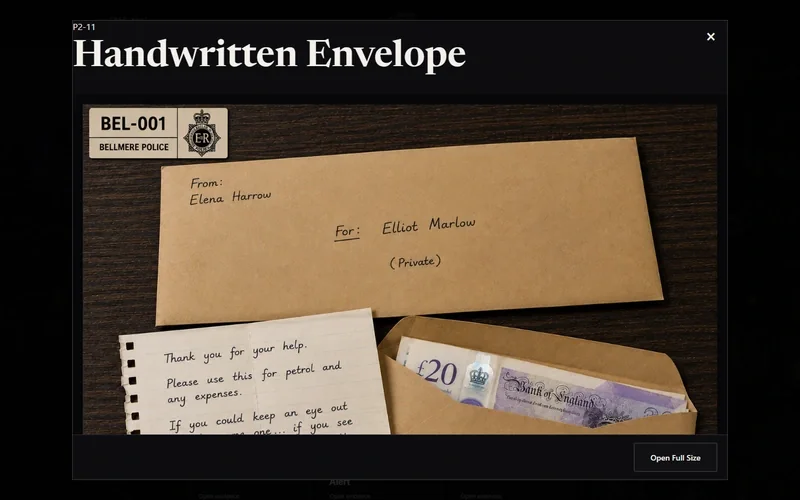Handwritten envelope evidence preview