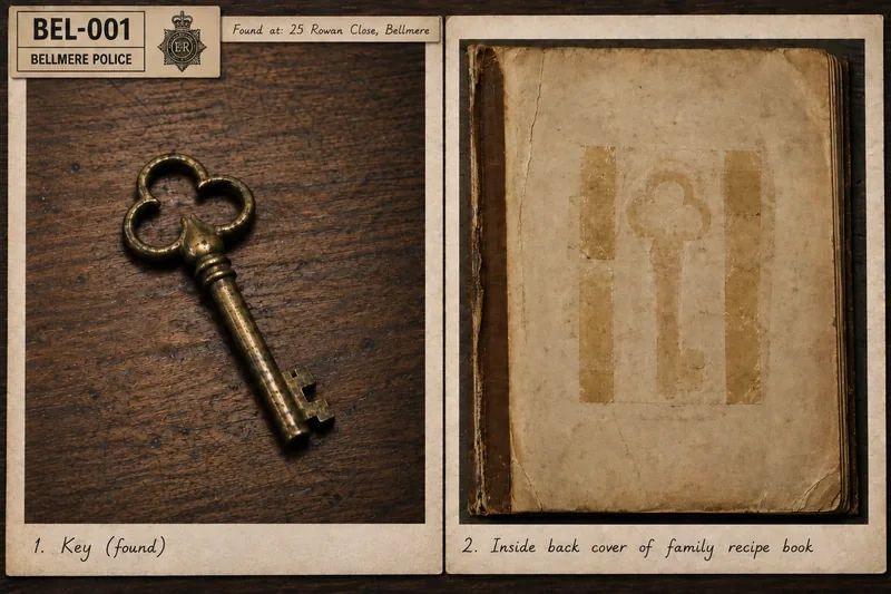 Bellmere — brass key and old recipe book